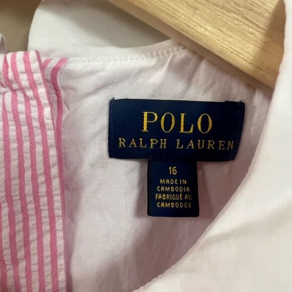 Ralph Lauren pink seersucker Pleated Skirt and Peter Pan Collar Sz 16 - Picture 6 of 6